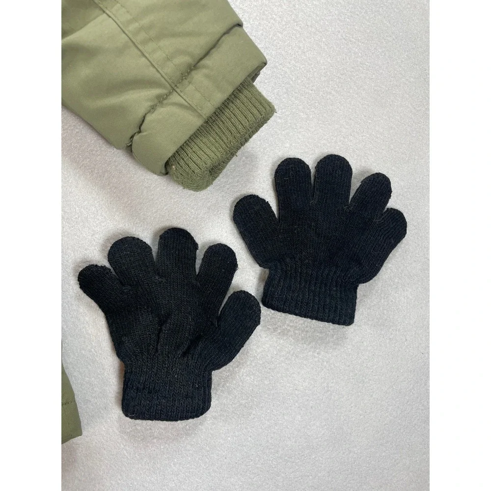 Eddie Bauer Down Parka Boys Faux Fur Hood Olive Green Size 2T With Gloves